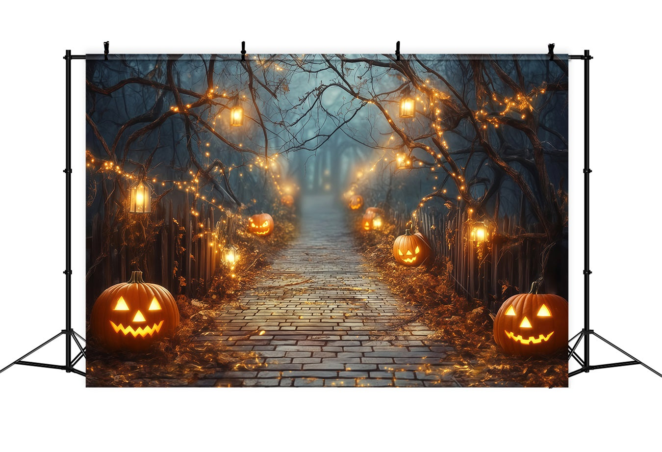 Halloween Glowing Jack-O’-Lantern Pathway with Lanterns Halloween Photography Backdrop TWW58-42