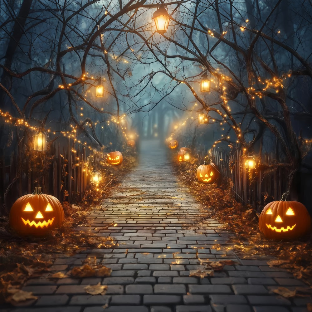 Halloween Glowing Jack-O’-Lantern Pathway with Lanterns Halloween Photography Backdrop TWW58-42
