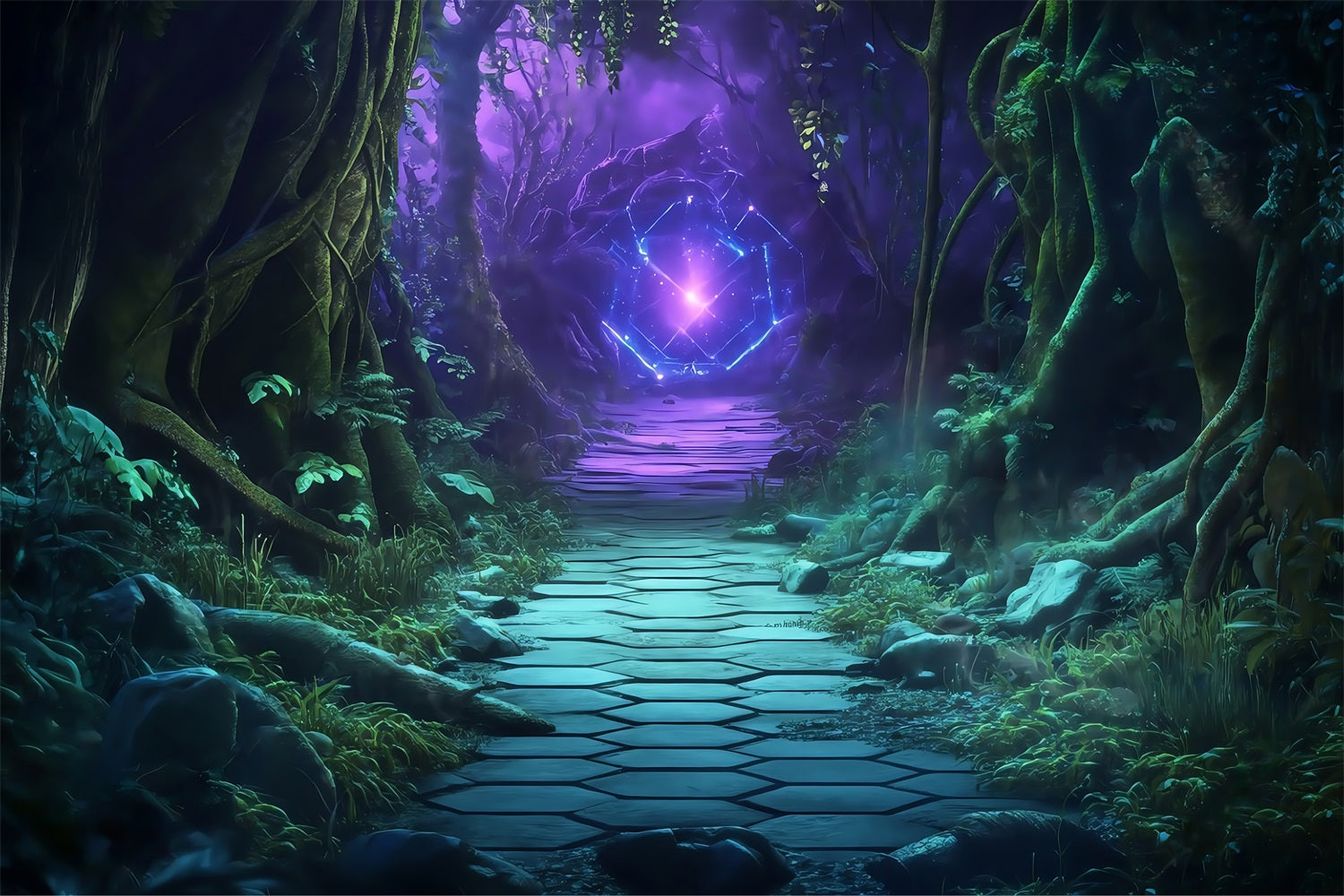 Halloween Mystical Forest Path with Glowing Portal Halloween Backdrop TWW58-50