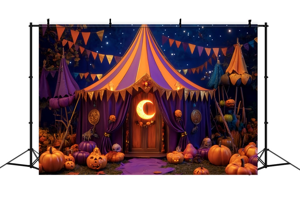 Halloween Circus Backdrop Pumpkin Crescent Moon Tent Circus Backdrop TWW59-1