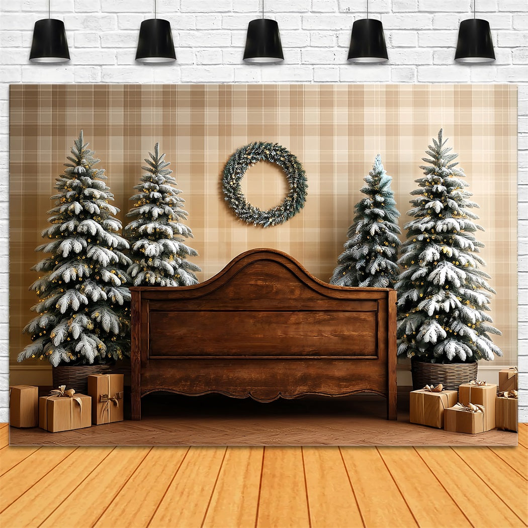 Christmas Headboard Backdrop Frosted Fir Rustic Bed Christmas Backdrops TWW59-101