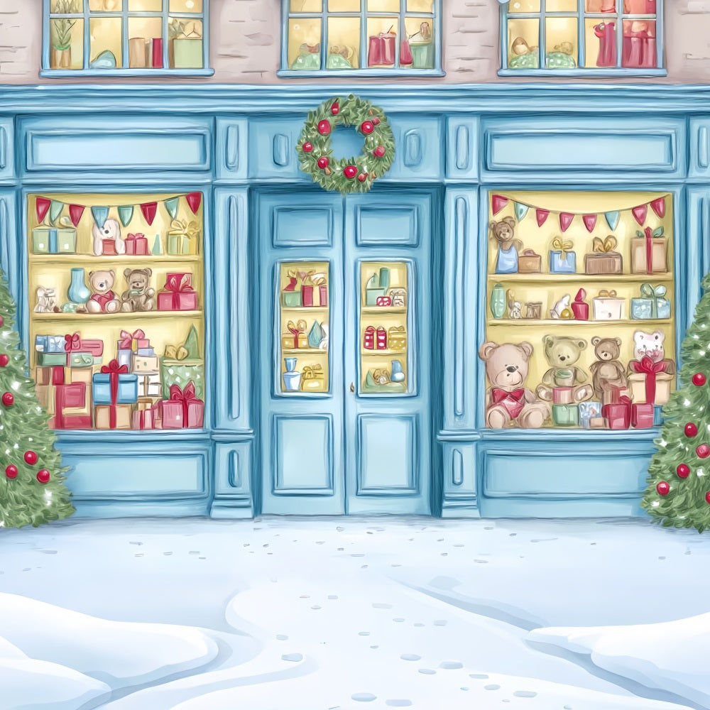 Toy Store Backdrop Toy Storefront Teddy Bears Display Christmas Backdrop TWW59-105