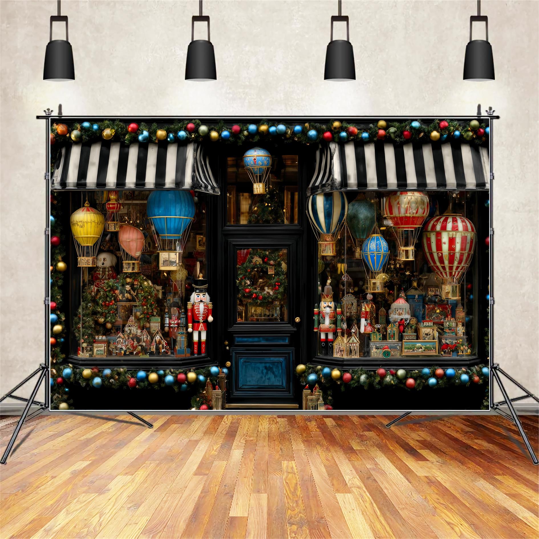 Toy Store Backdrop Nutcracker Hot Air Balloon Display Christmas Photo Backdrop TWW59-107