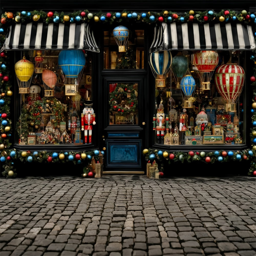 Toy Store Backdrop Nutcracker Hot Air Balloon Display Christmas Photo Backdrop TWW59-107