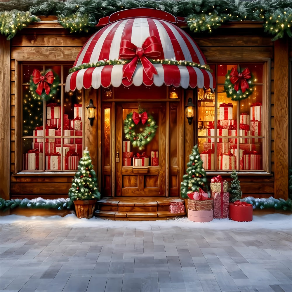 Toy Store Backdrop Striped Awning Gift Shopfront Christmas Backdrop Ideas TWW59-108