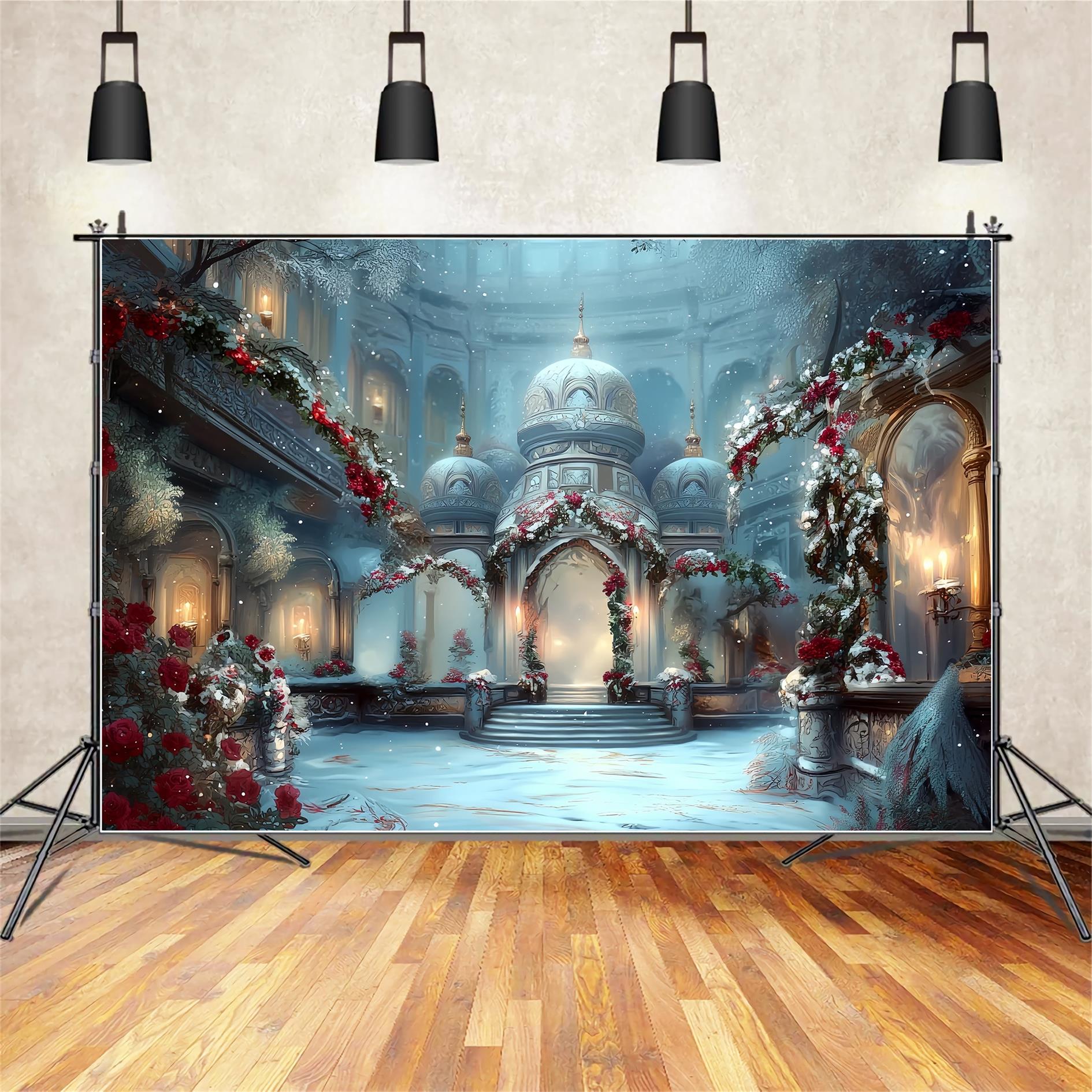 Church Backdrop Snowy Palace Winter Elegance Christmas Photo Backdrops TWW59-115