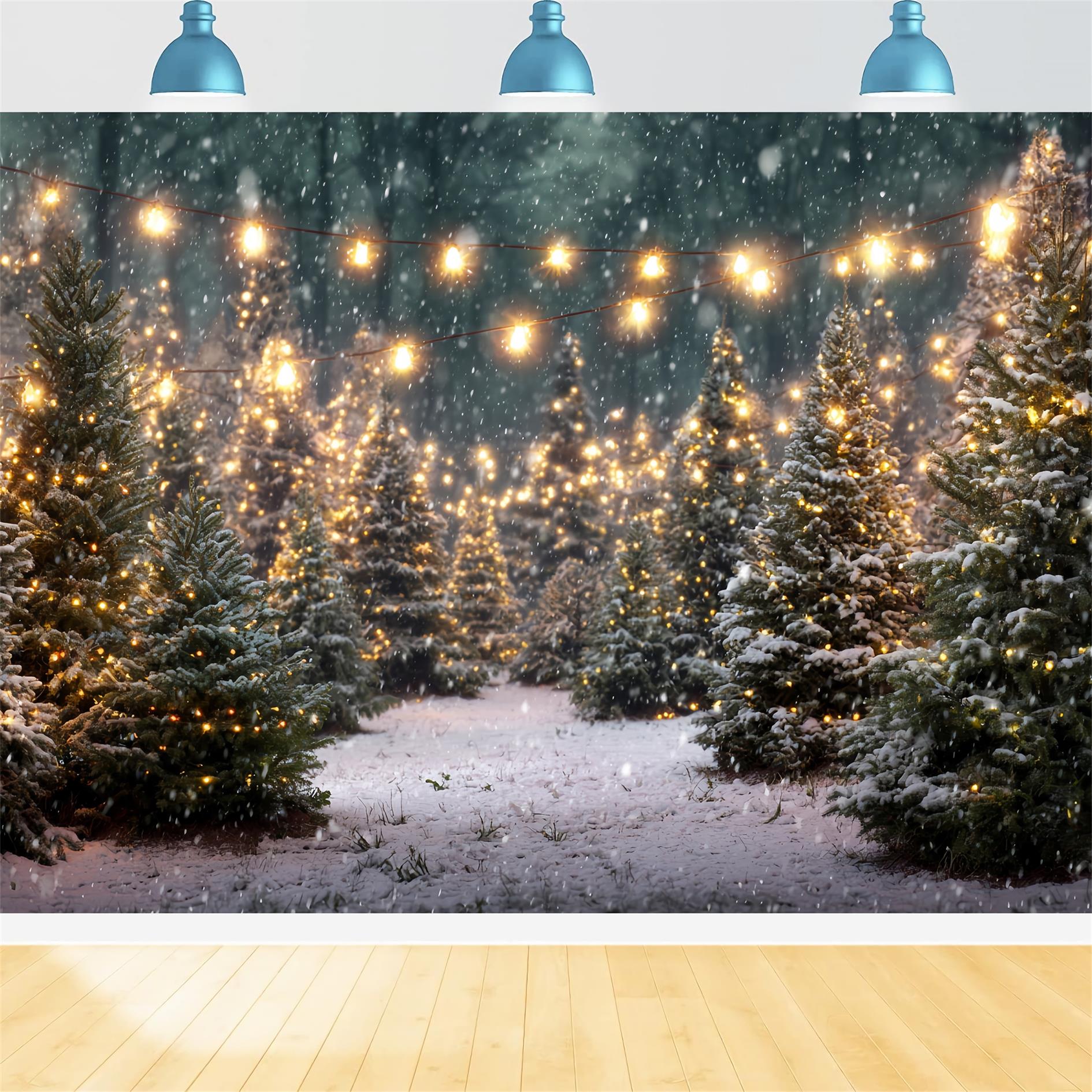 Christmas Farm Backdrop Twinkling Forest Lights Christmas Tree Backdrop TWW59-116