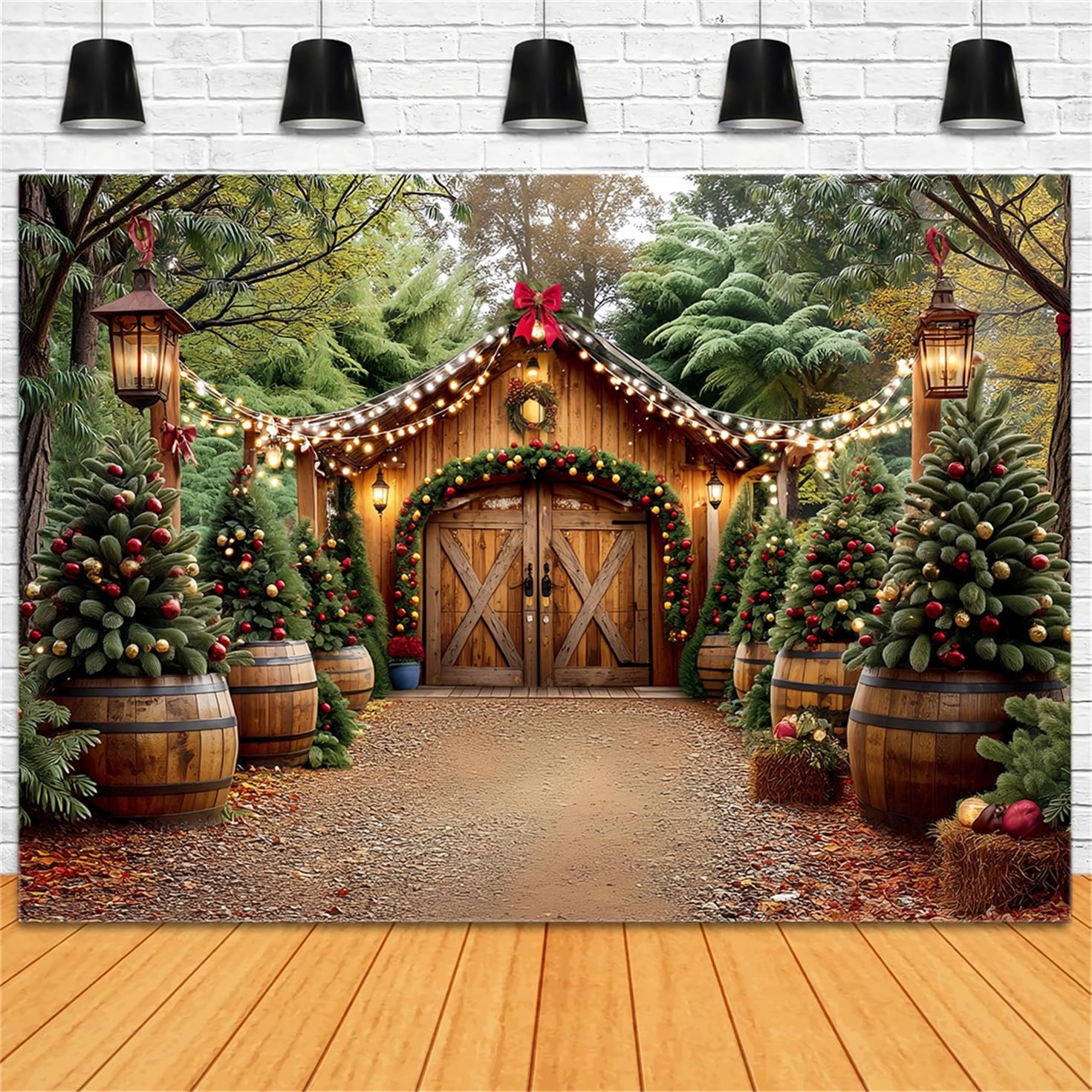 Christmas Farm Backdrop Rustic Barn Entrance Christmas Backdrop TWW59-117
