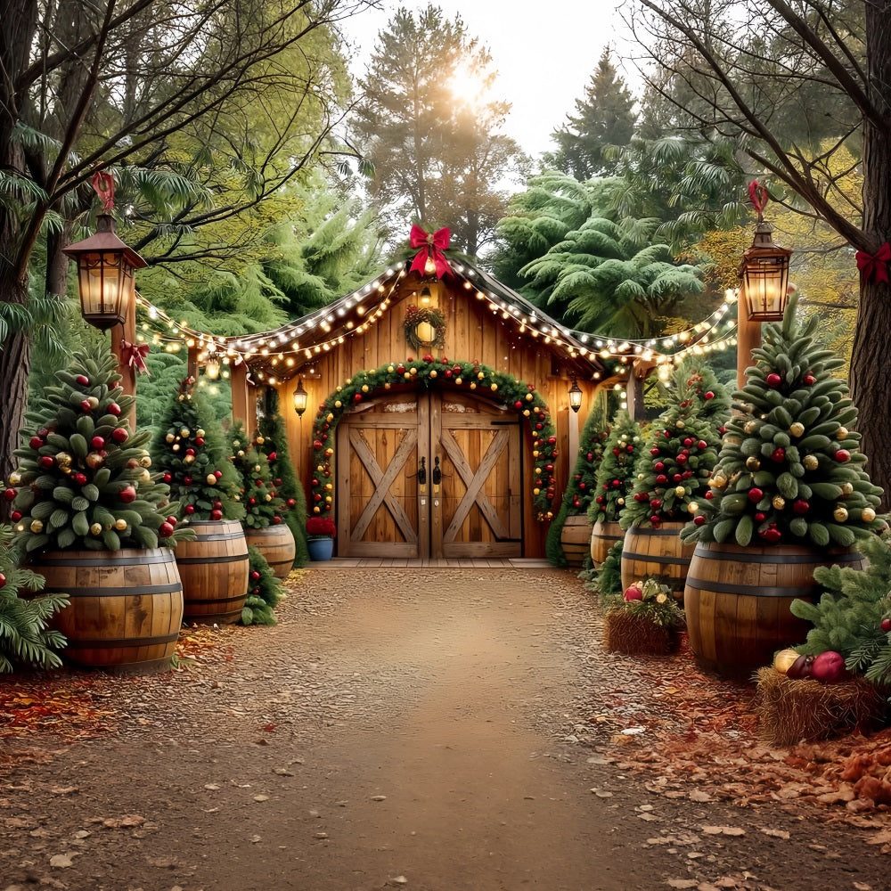 Christmas Farm Backdrop Rustic Barn Entrance Christmas Backdrop TWW59-117
