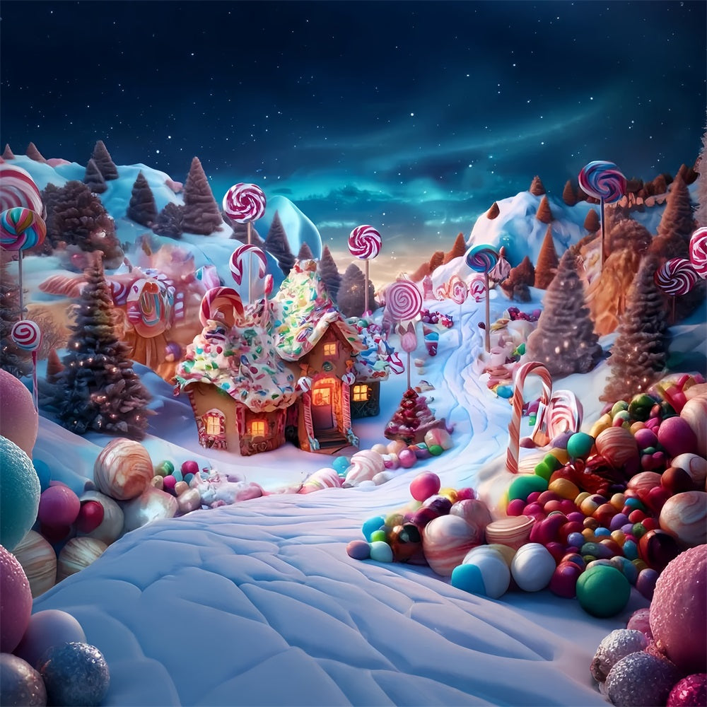 Candyland Backdrop Candy Wonderland Gingerbread Cottage Christmas Photo Backdrop TWW59-119