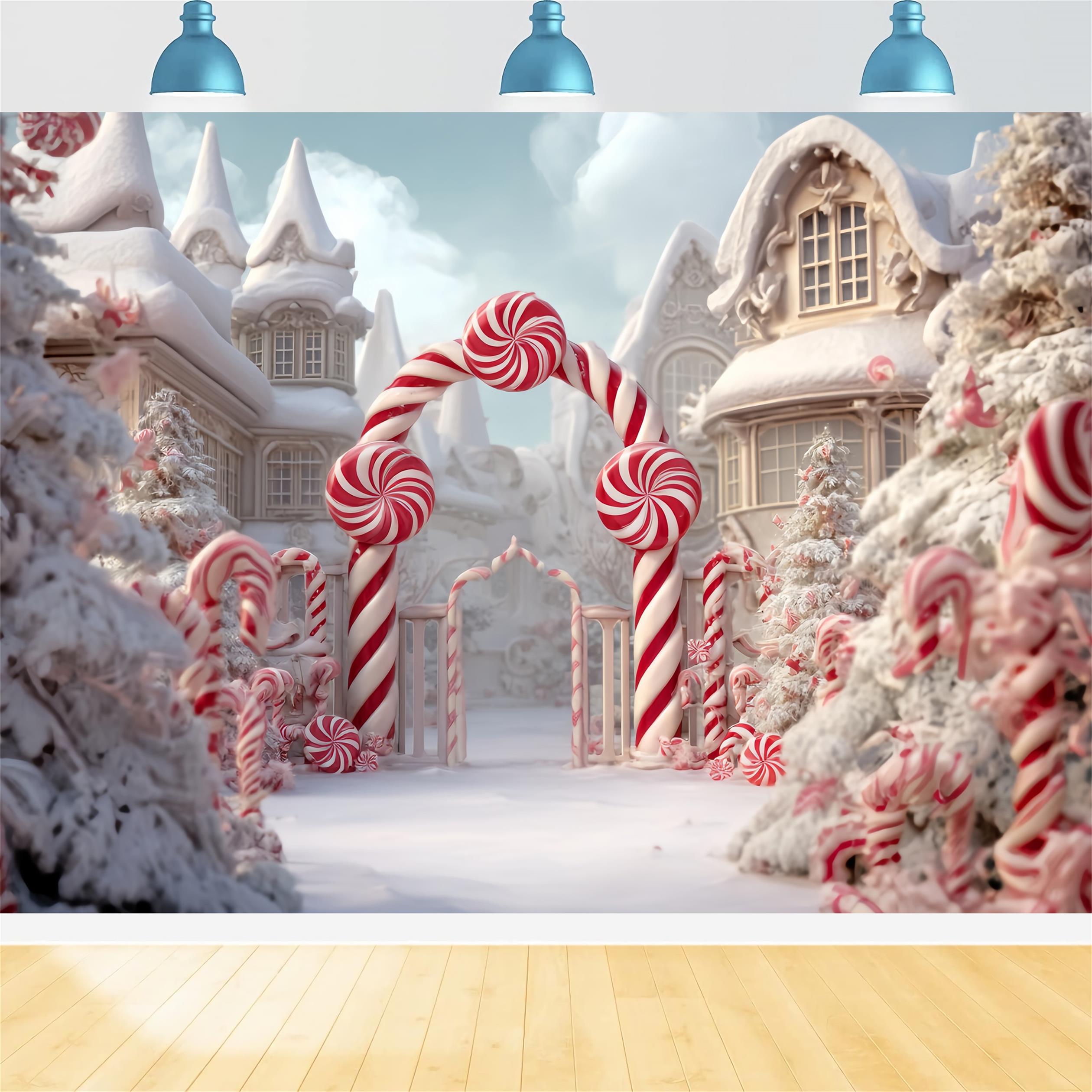 Candyland Backdrop Peppermint Candy Cane Arch Christmas Backdrop Ideas TWW59-120