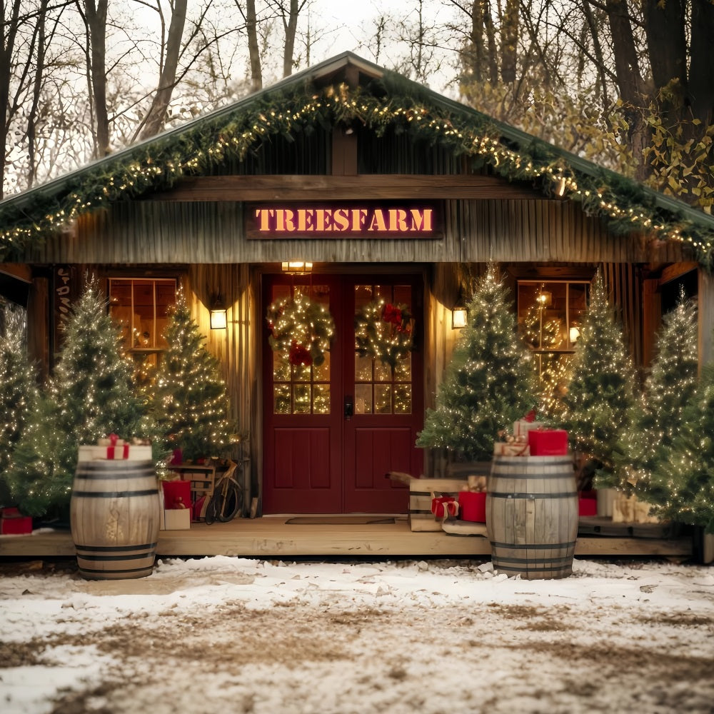 Christmas Farm Backdrop Rustic Tree Farm Entrance Christmas Photo Backdrops TWW59-122