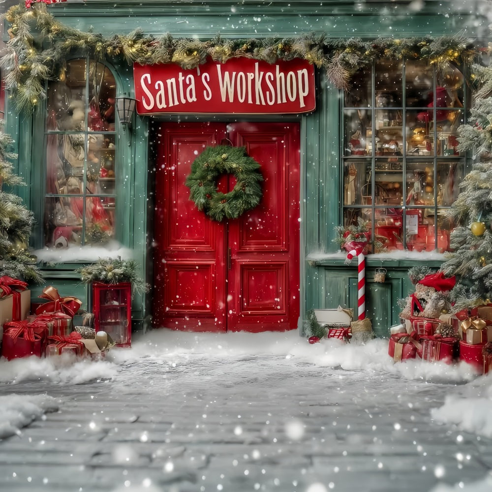 Santa's Workshop Backdrop Santa Workshop Festive Front Christmas Backdrops TWW59-127