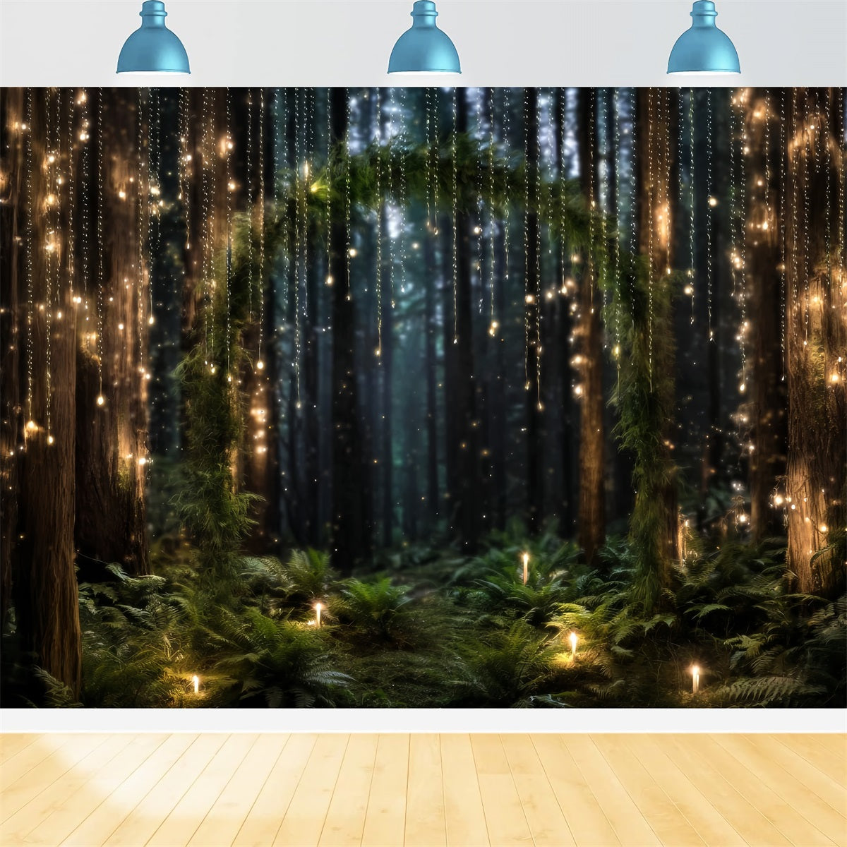 Night Forest Backdrop Glowing Fairy Light Arch Forest Photography Backdrop TWW59-131