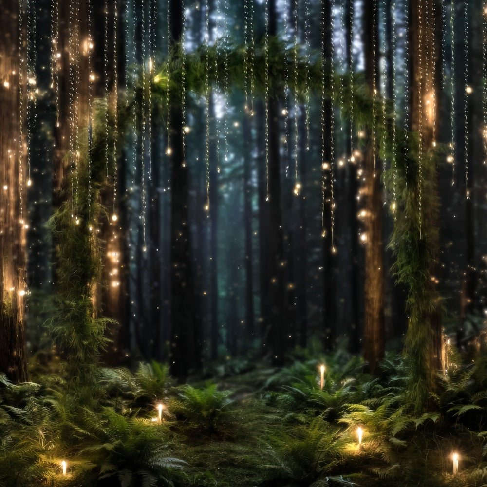 Night Forest Backdrop Glowing Fairy Light Arch Forest Photography Backdrop TWW59-131