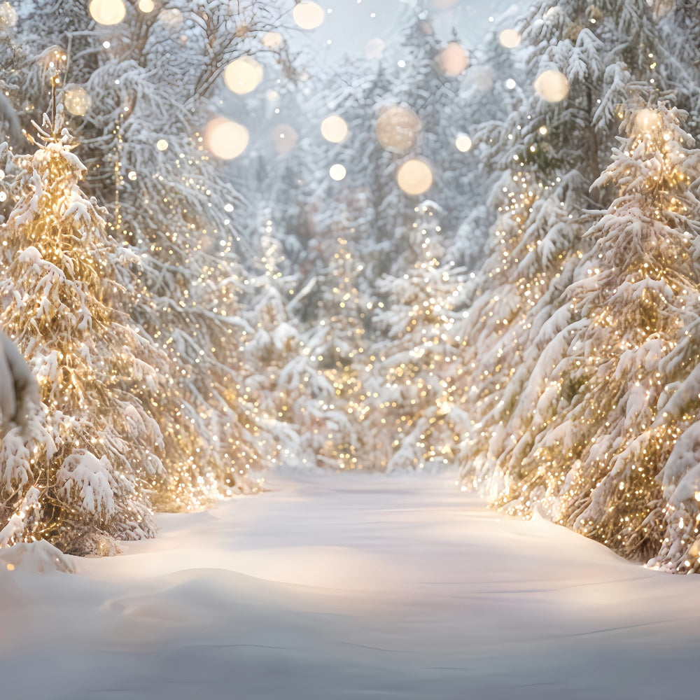 Snowy Forest Backdrop Snow Trees Golden Lights Winter Forest Backdrop TWW59-133