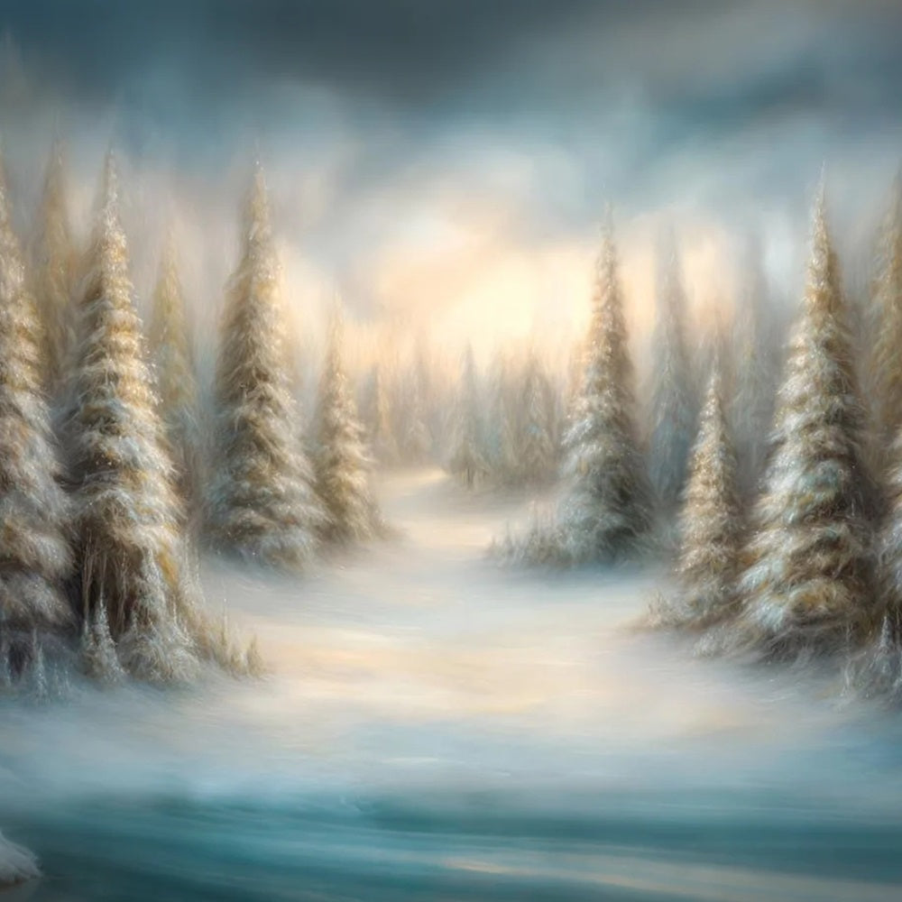 Pine Forest Backdrop Dreamy Painted Snowy Pines Forest Photo Backdrop TWW59-135