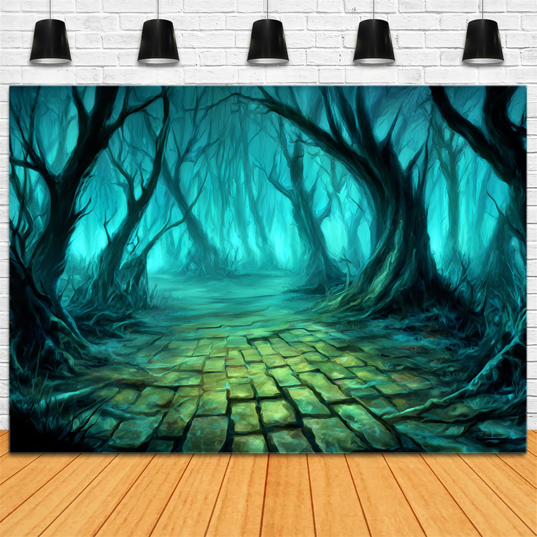 Haunted Forest Backdrop Twisted Trees Mystic Path Spooky Forest Backdrop TWW59-136