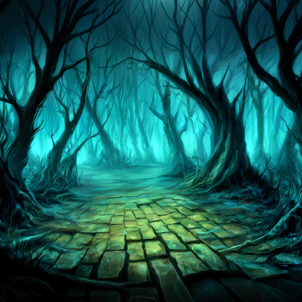 Haunted Forest Backdrop Twisted Trees Mystic Path Spooky Forest Backdrop TWW59-136