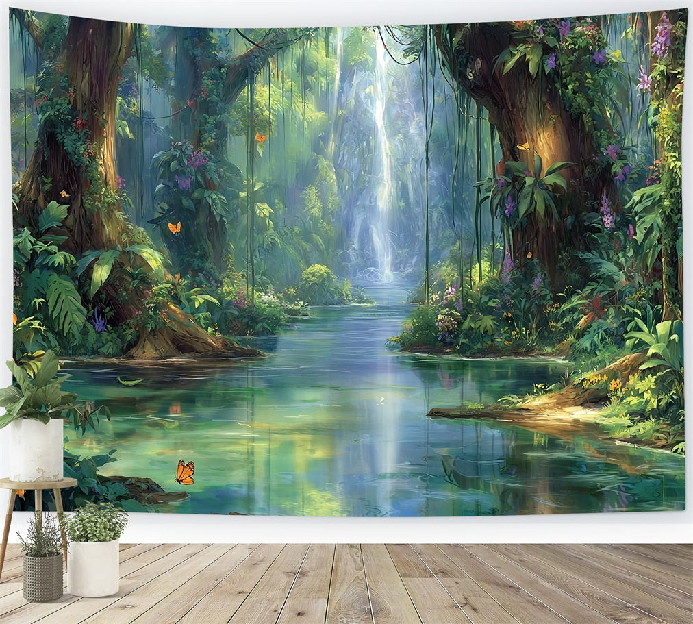 Rainforest Backdrop Enchanted Waterfall Jungle Paradise Fantasy Forest Backdrop TWW59-137
