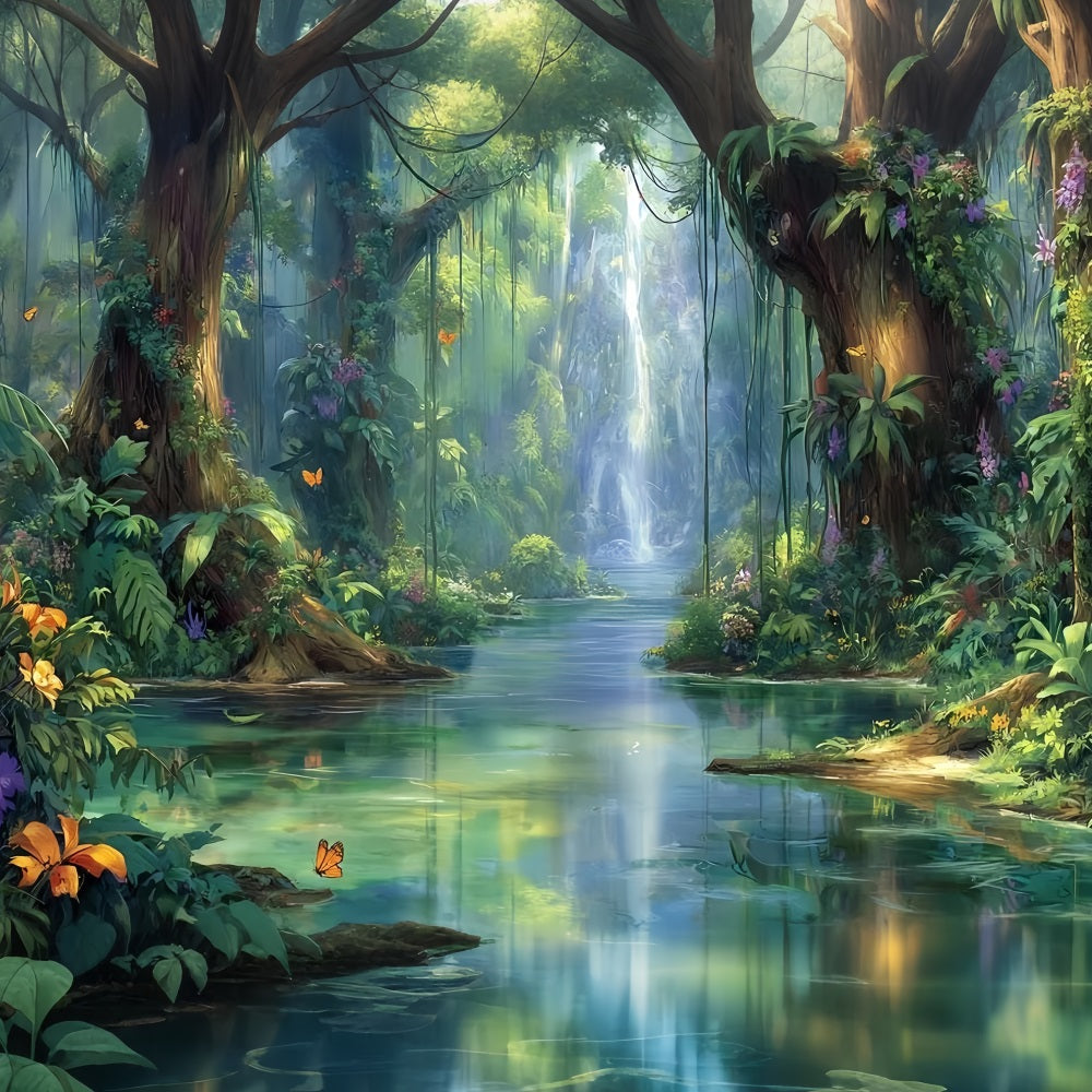Rainforest Backdrop Enchanted Waterfall Jungle Paradise Fantasy Forest Backdrop TWW59-137