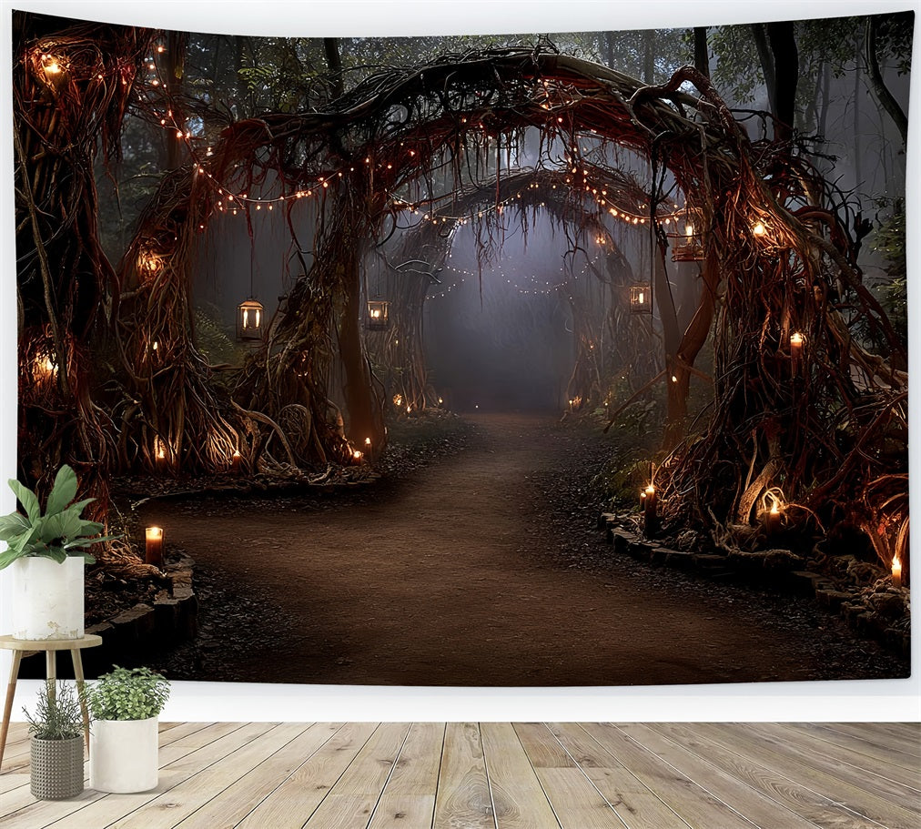Creepy Forest Backdrop Lantern Path Twisted Roots Dark Forest Backdrop TWW59-141
