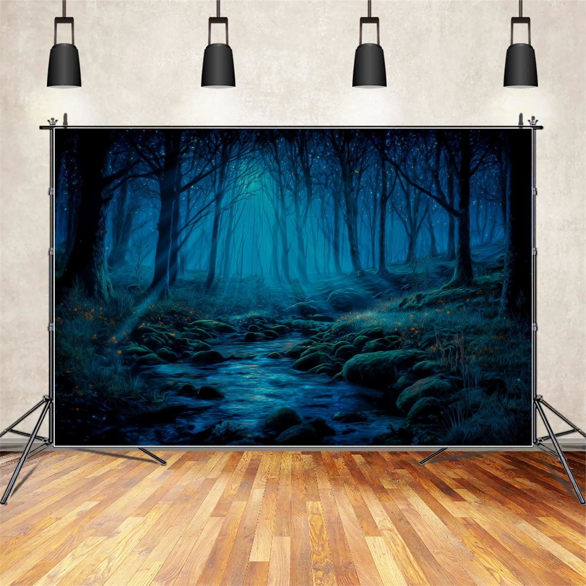 Haunted Forest Backdrop Moonlit Stream Mystic Forest Photo Backdrop TWW59-142