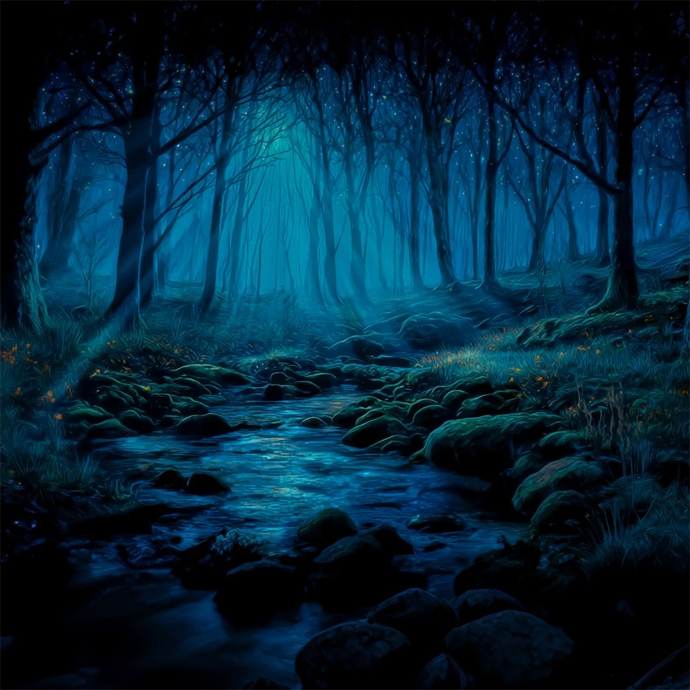 Haunted Forest Backdrop Moonlit Stream Mystic Forest Photo Backdrop TWW59-142