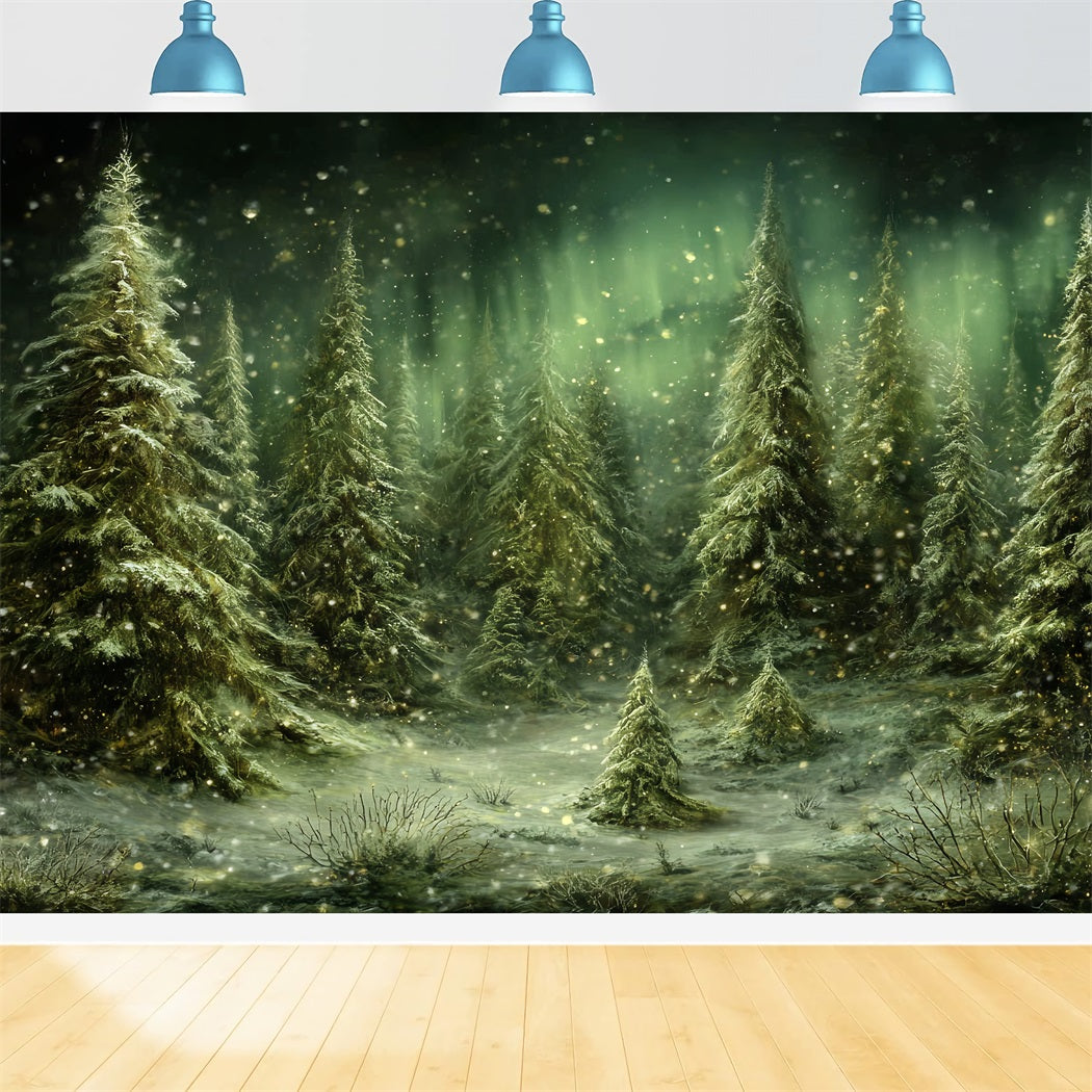 Pine Forest Backdrop Snowy Trees Northern Lights Snowy Forest Backdrop TWW59-143