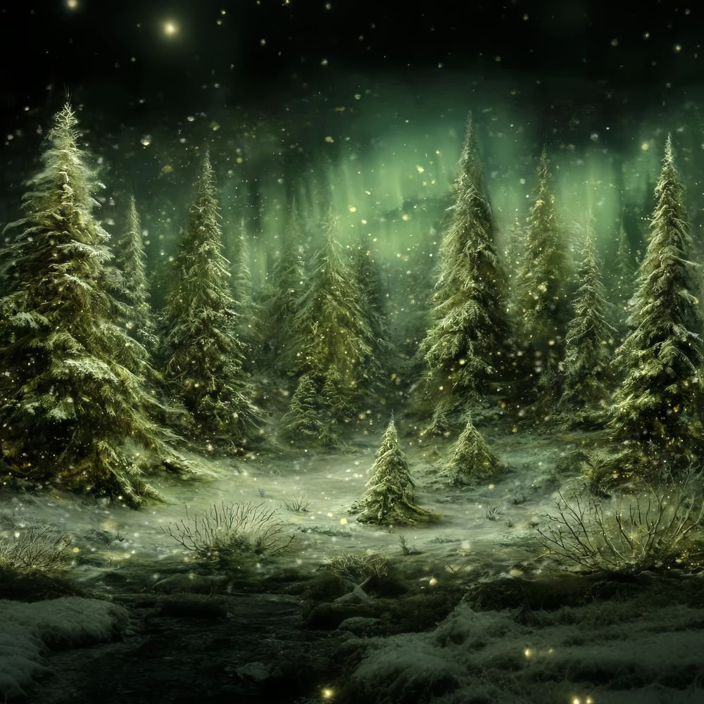 Pine Forest Backdrop Snowy Trees Northern Lights Snowy Forest Backdrop TWW59-143