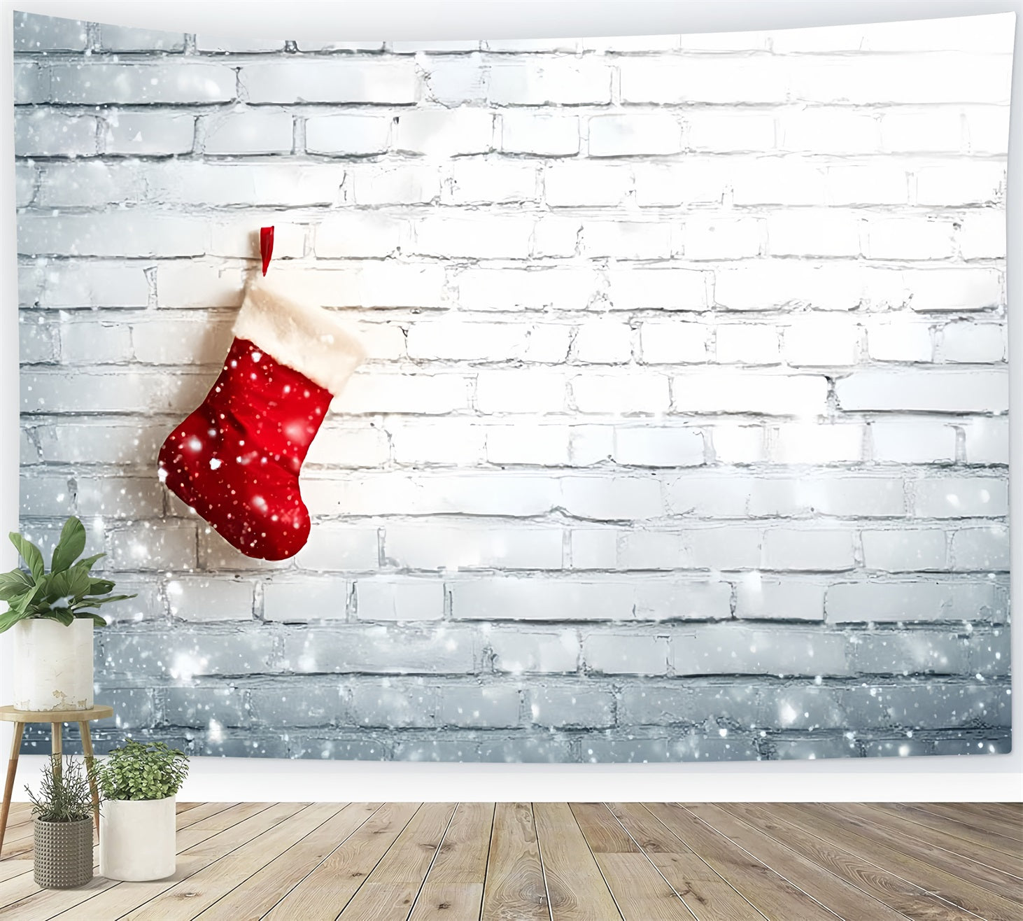 White Brick Backdrop Christmas Stocking White Wall Brick Backdrop TWW59-170