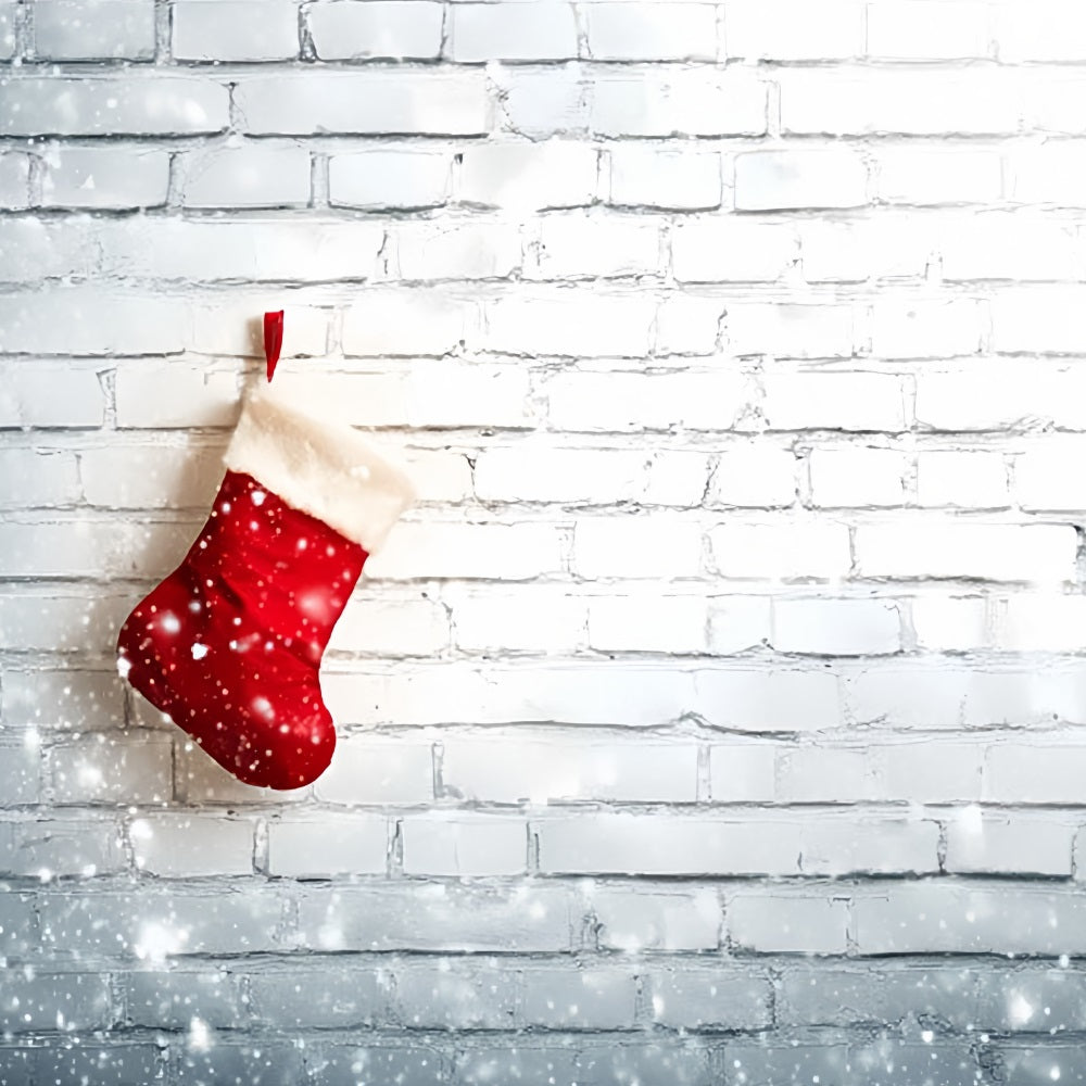 White Brick Backdrop Christmas Stocking White Wall Brick Backdrop TWW59-170