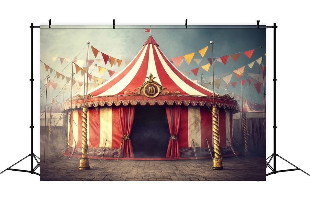 Carnival Tent Backdrop Vintage Striped Tent Circus Carnival Backdrop TWW59-2