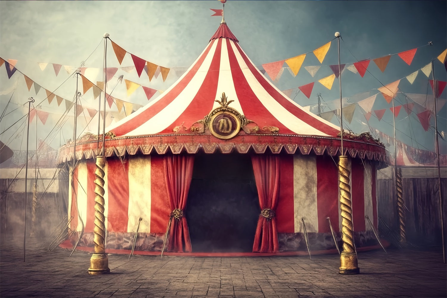 Carnival Tent Backdrop Vintage Striped Tent Circus Carnival Backdrop TWW59-2