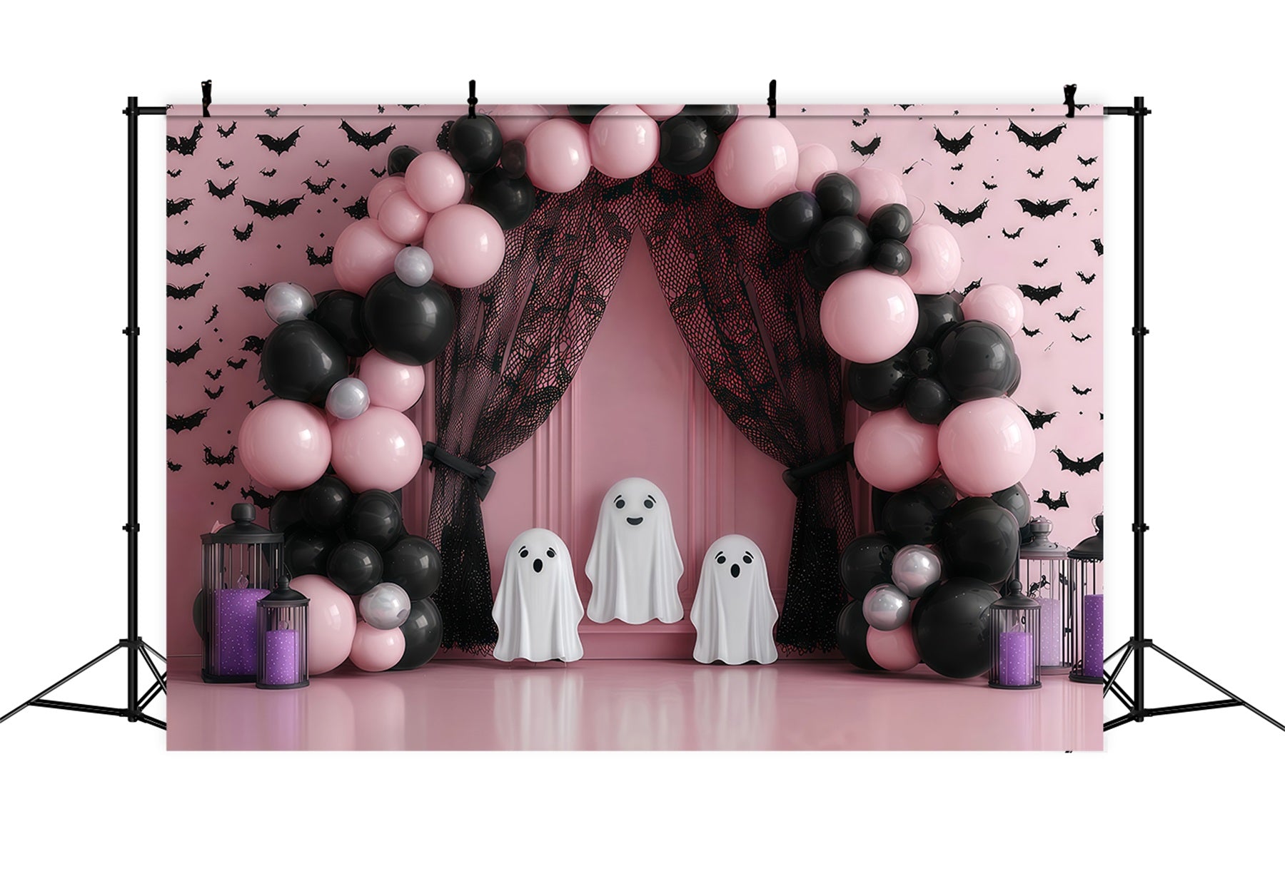 Cake Smash Backdrop Pink Ghost Balloon Arch Smash Cake Backdrop TWW59-210