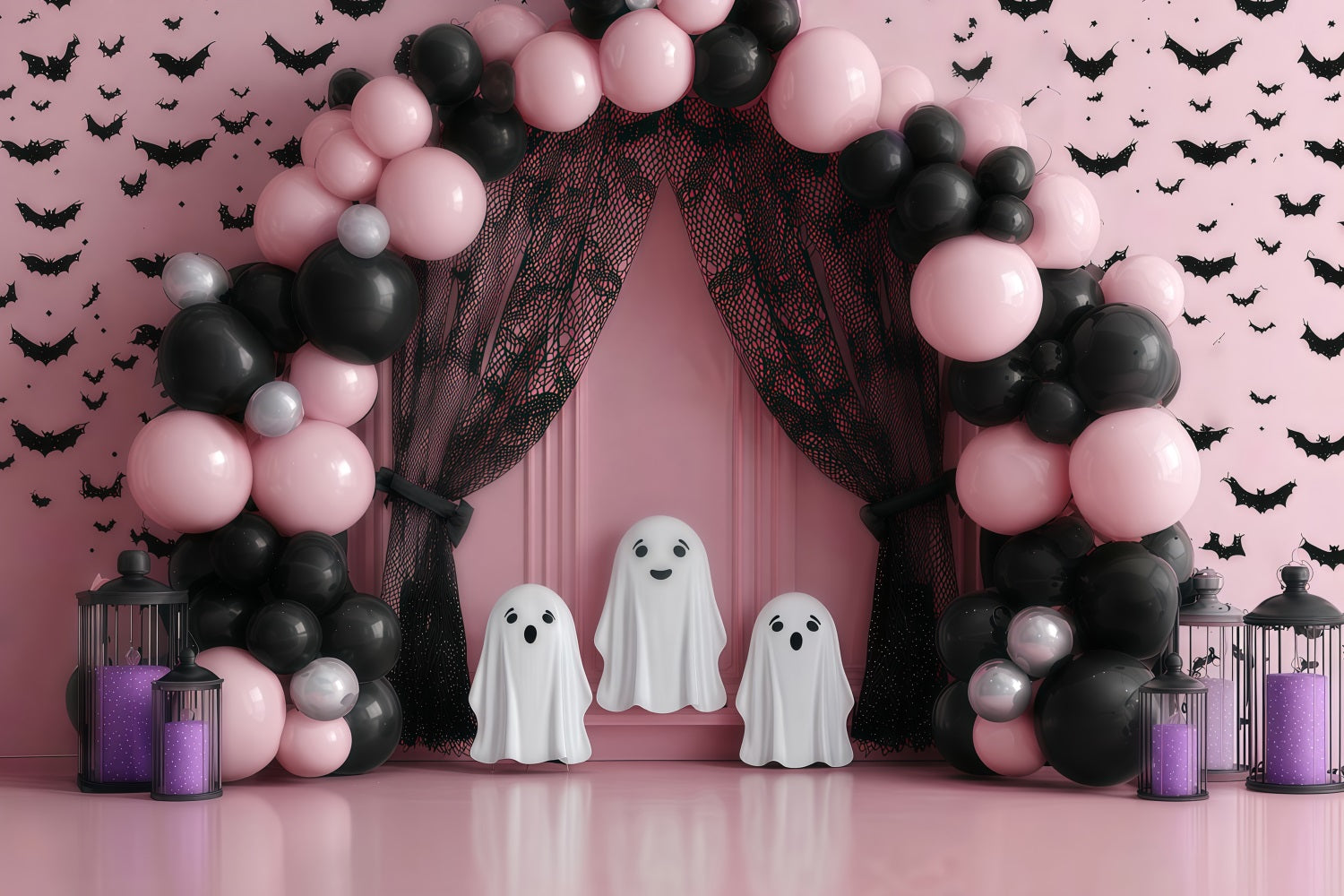 Cake Smash Backdrop Pink Ghost Balloon Arch Smash Cake Backdrop TWW59-210