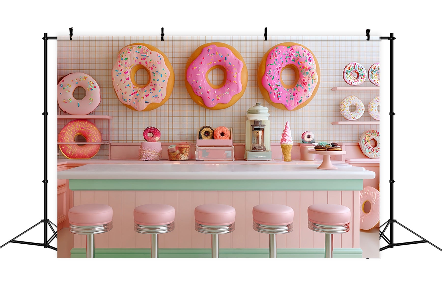 Cake Smash Backdrop Girl Pink Donut Dessert Bar Birthday Backdrop TWW59-213