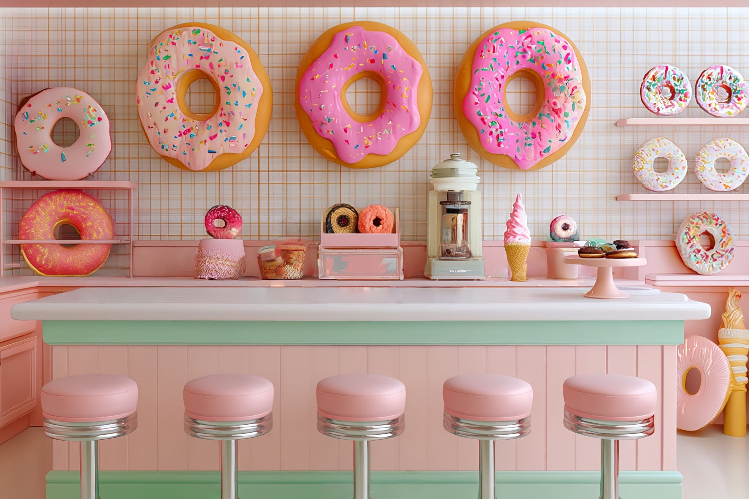Cake Smash Backdrop Girl Pink Donut Dessert Bar Birthday Backdrop TWW59-213