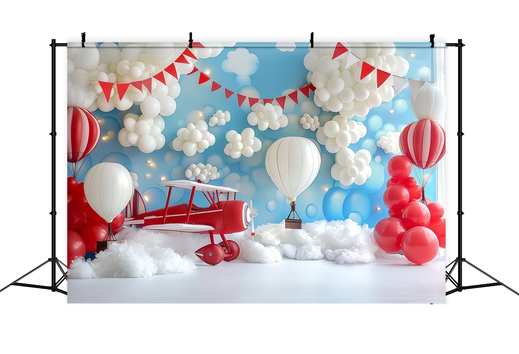 Cake Smash Backdrop Boy Airplane Balloon Cloud Adventure Happy Birthday Backdrop TWW59-214