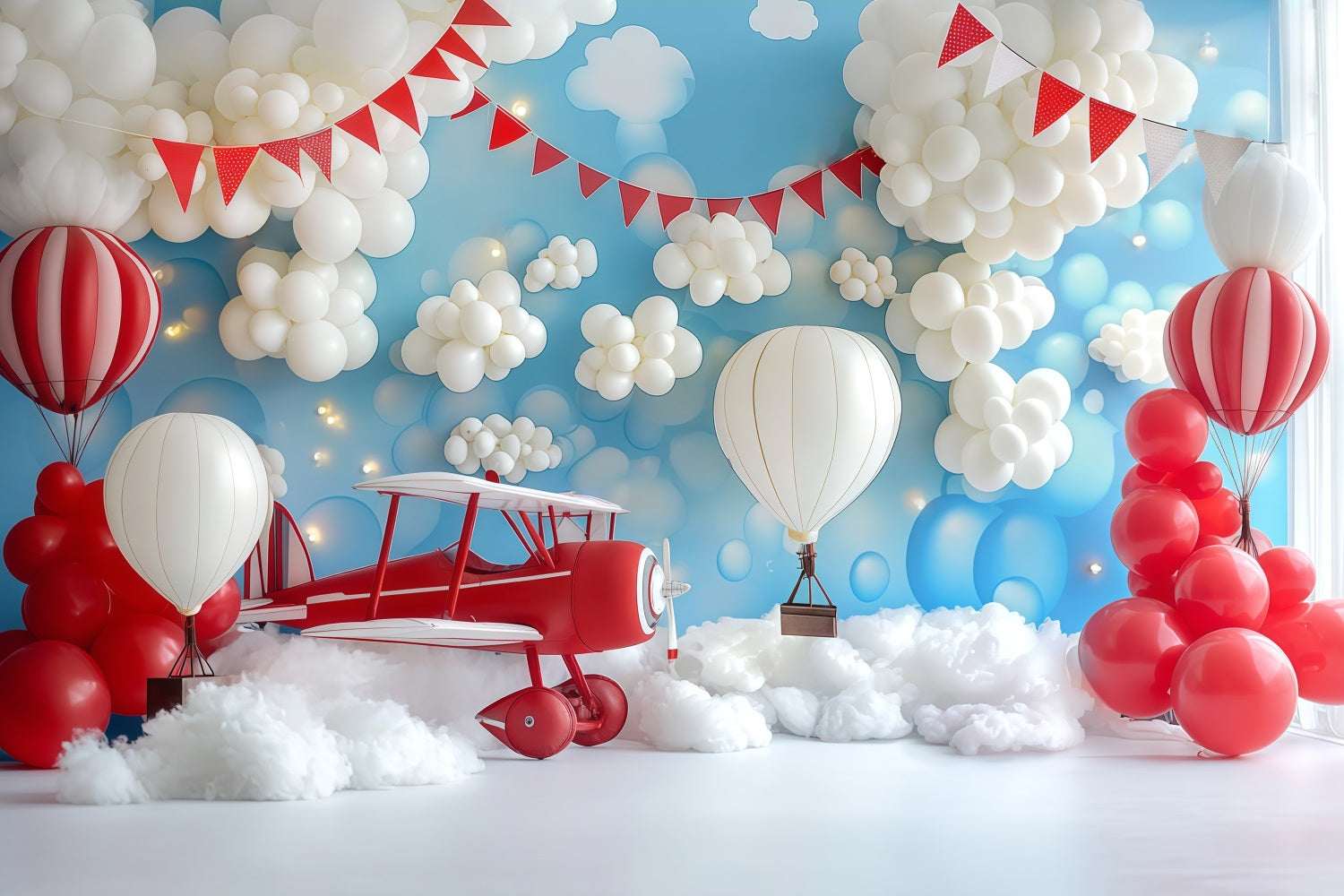 Cake Smash Backdrop Boy Airplane Balloon Cloud Adventure Happy Birthday Backdrop TWW59-214