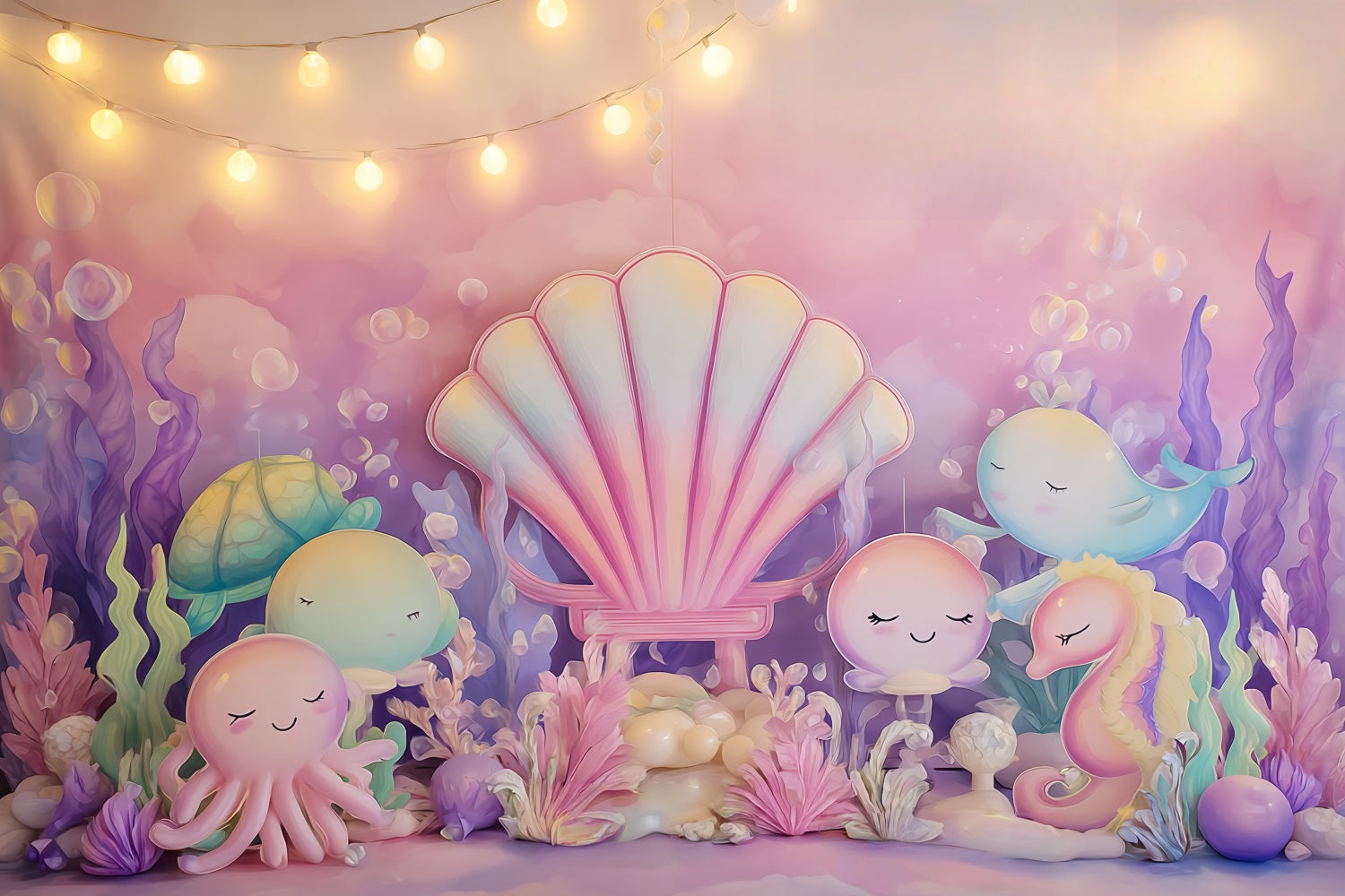 Cake Photography Backdrops Undersea Pastel Ocean Friends Cake Smash Backdrop TWW59-215