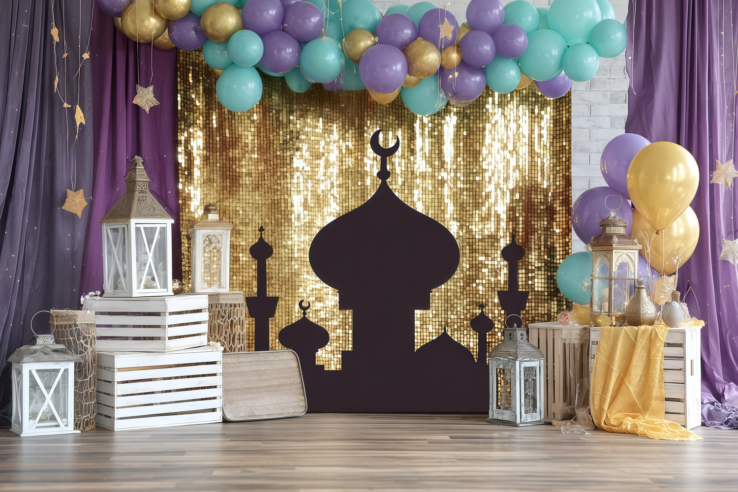 Cake Smash Backdrop Golden Lantern Palace Glow Birthday Backdrop TWW59-217