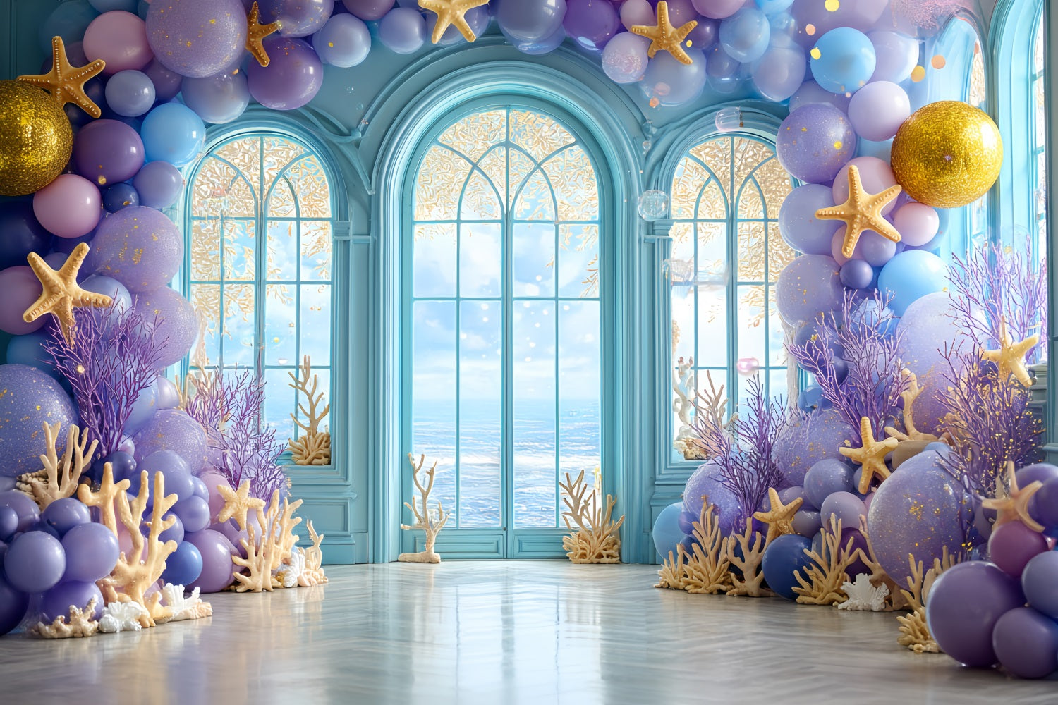 Cake Smash Backdrops Ocean Window Coral Dream Happy Birthday Backdrop TWW59-218