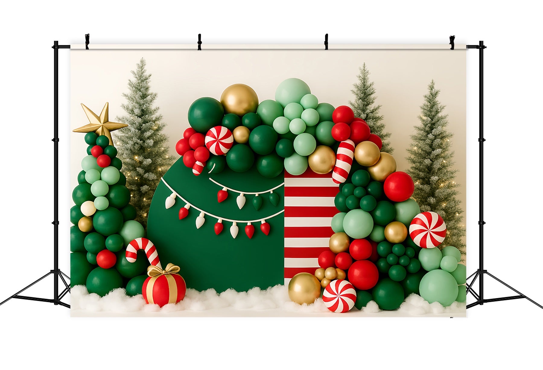 Smash Cake Backdrop Christmas Candy Balloon Forest Happy Birthday Backdrop TWW59-221