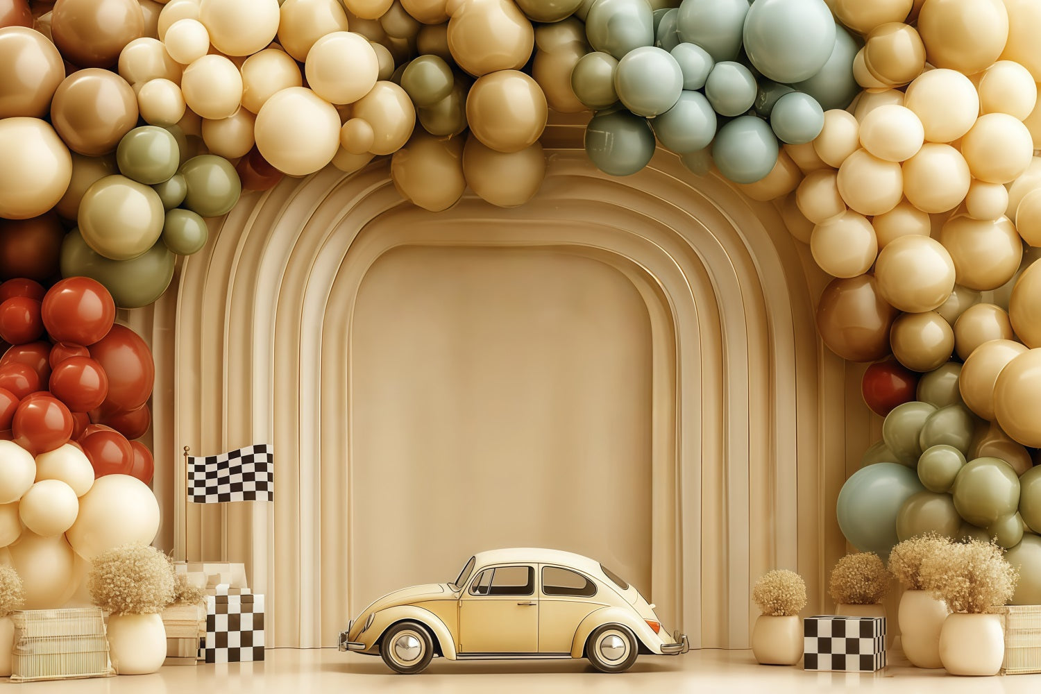 Cake Smash Backdrop Vintage Car Balloon Arch Smash Cake Backdrop TWW59-223