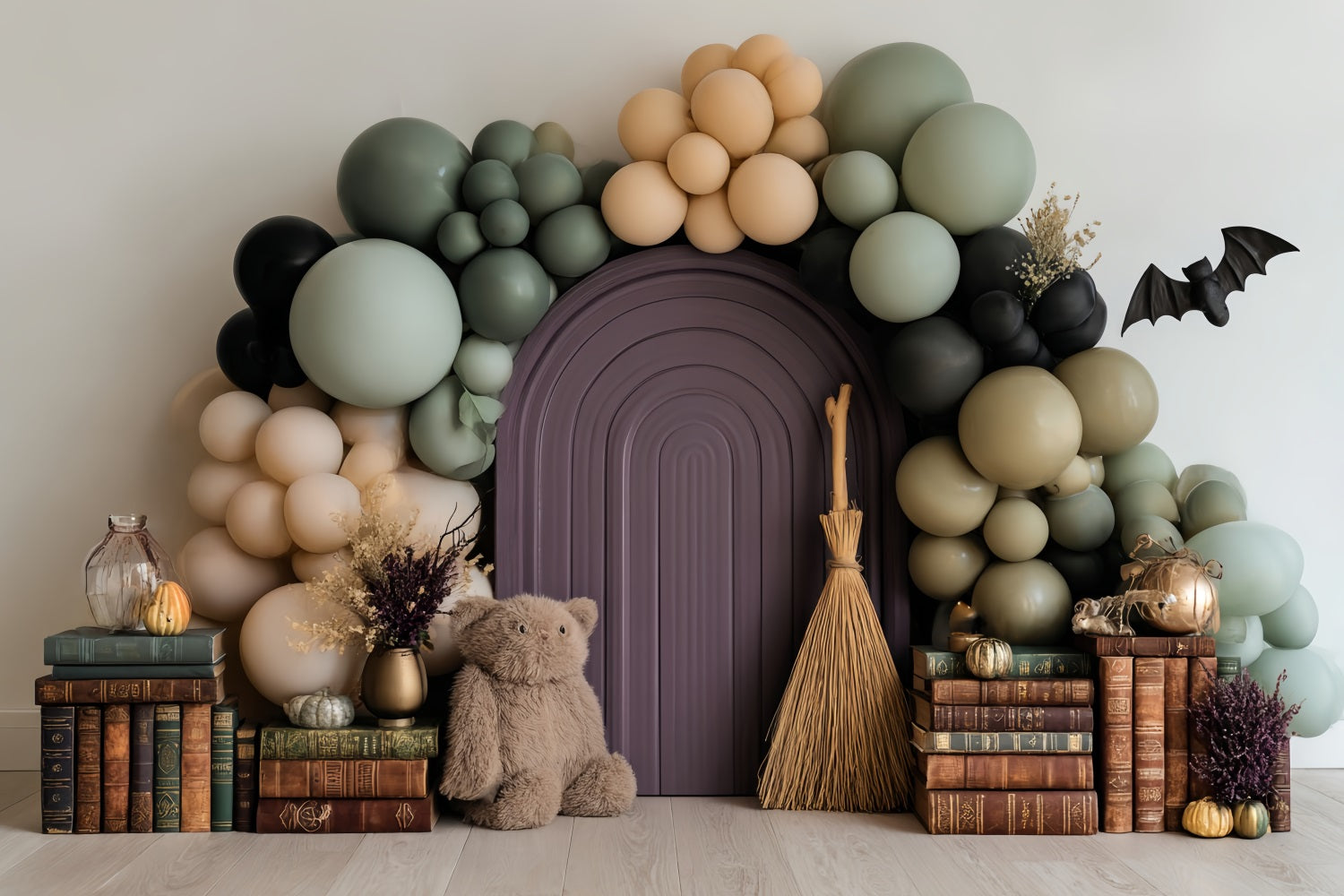 Cake Smash Backdrop Boy Witch Teddy Balloon Library Birthday Backdrop TWW59-226