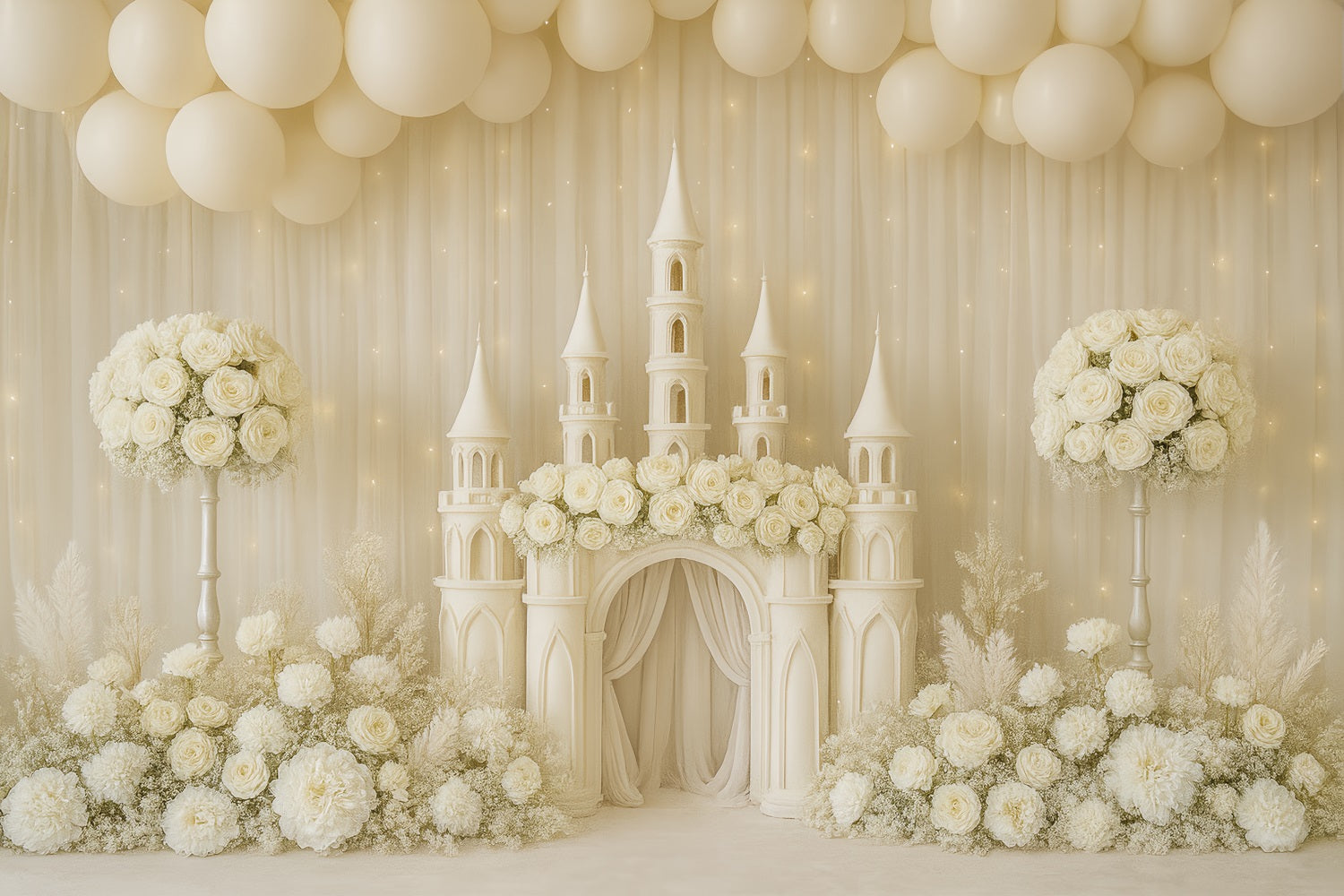 Cake Smash Photography Backdrop Ivory Castle Floral Dream Birthday Backdrops TWW59-229