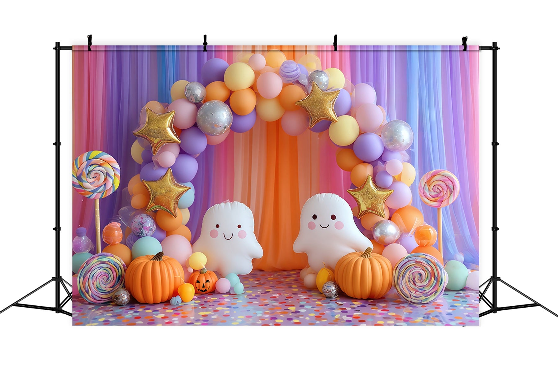 Cake Smash Backdrops Colorful Candy Ghost Party Happy Birthday Backdrop TWW59-231