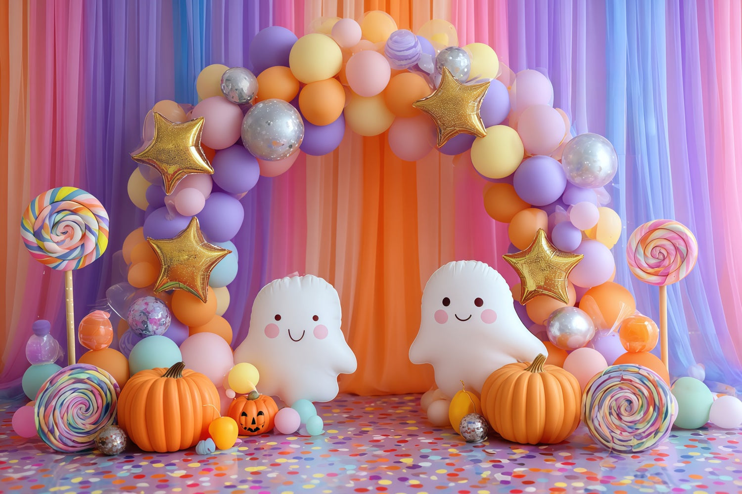 Cake Smash Backdrops Colorful Candy Ghost Party Happy Birthday Backdrop TWW59-231
