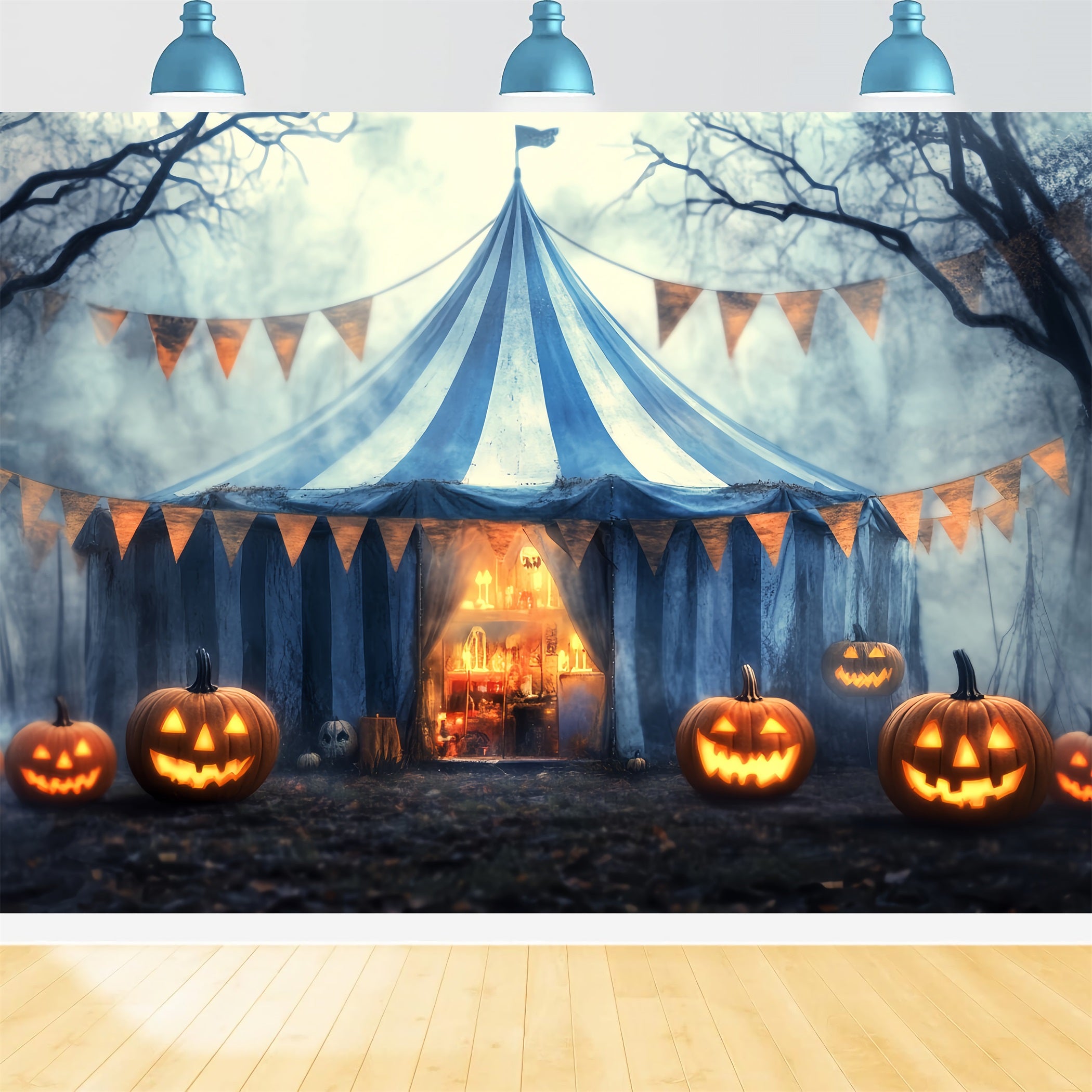 Halloween Circus Backdrop Foggy Pumpkin Haunted Tent Circus Backdrop Ideas TWW59-24